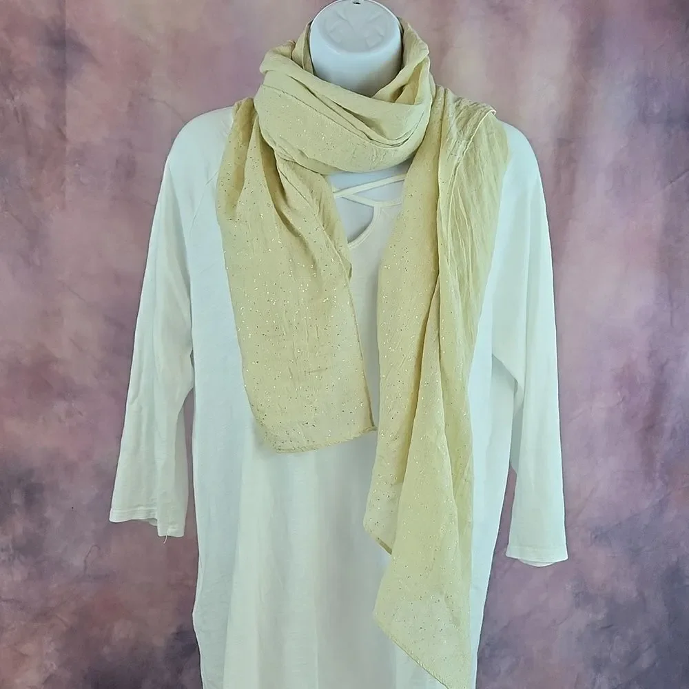 💜Cream & Metallic Gold Speckled Scarf/Wrap